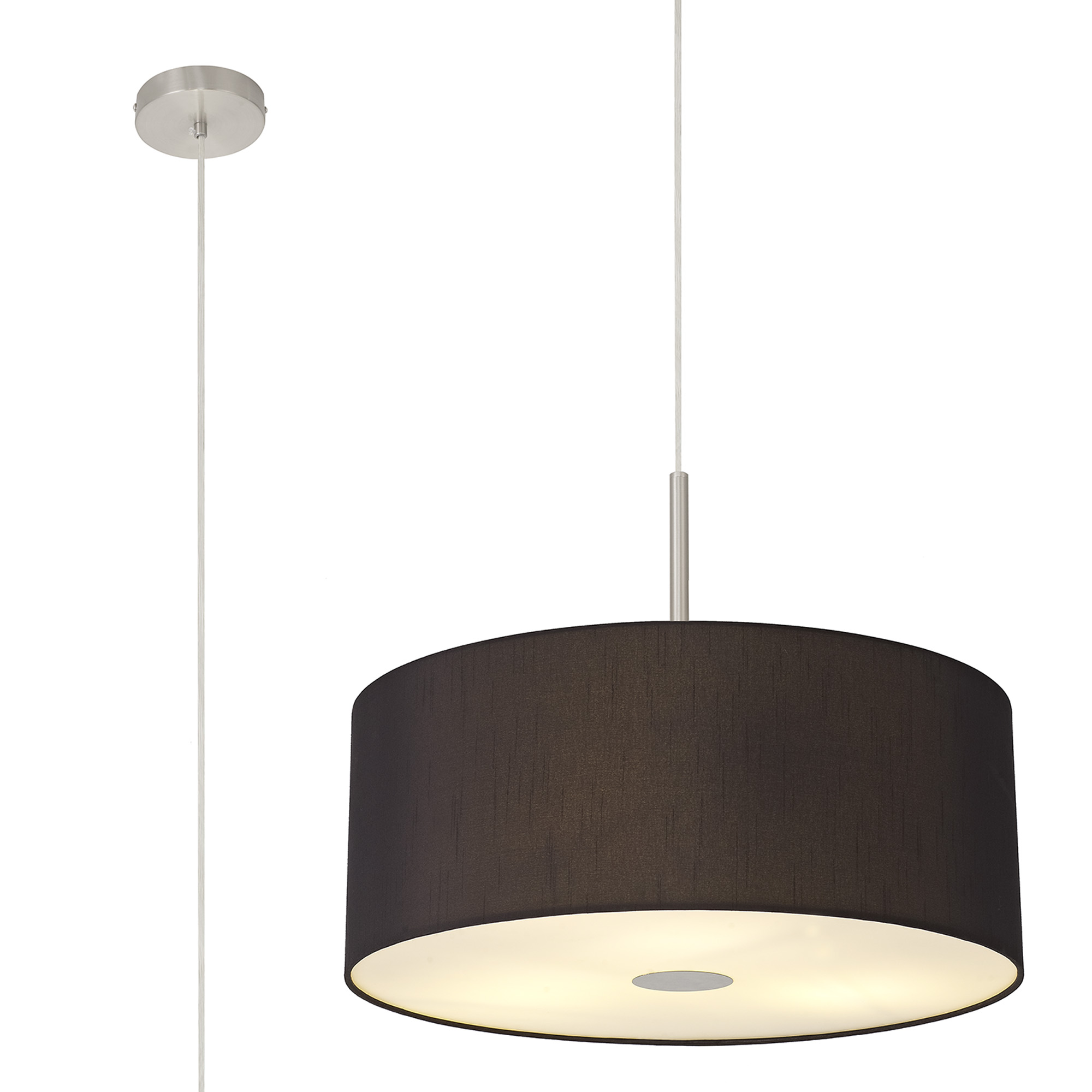 DK0309  Baymont 50cm Pendant 1 Light Satin Nickel, Black, Frosted Diffuser